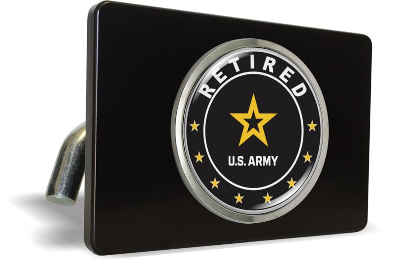 U.S. Army Retired - Tow Hitch Cover with Chrome Emblem